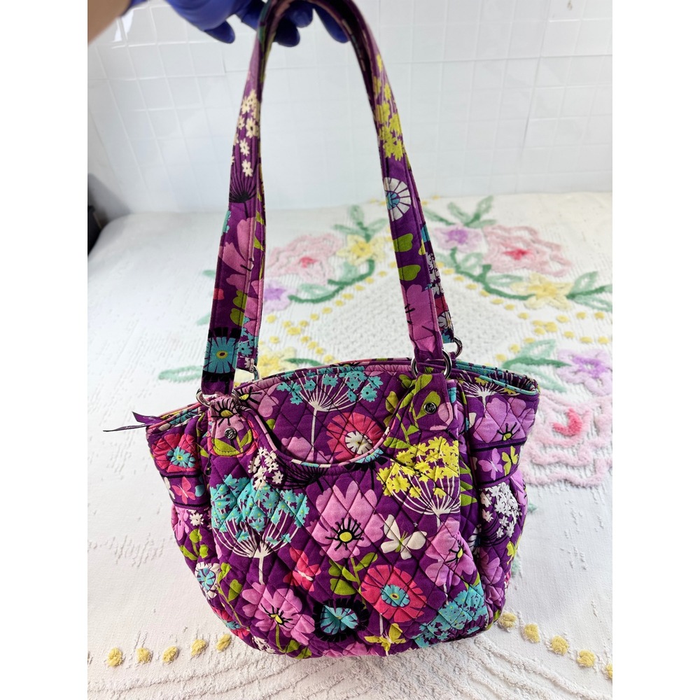 Vera Bradley Purple Floral Quilted Cotton‎ Shoulder Bag Butterfly Print Tote